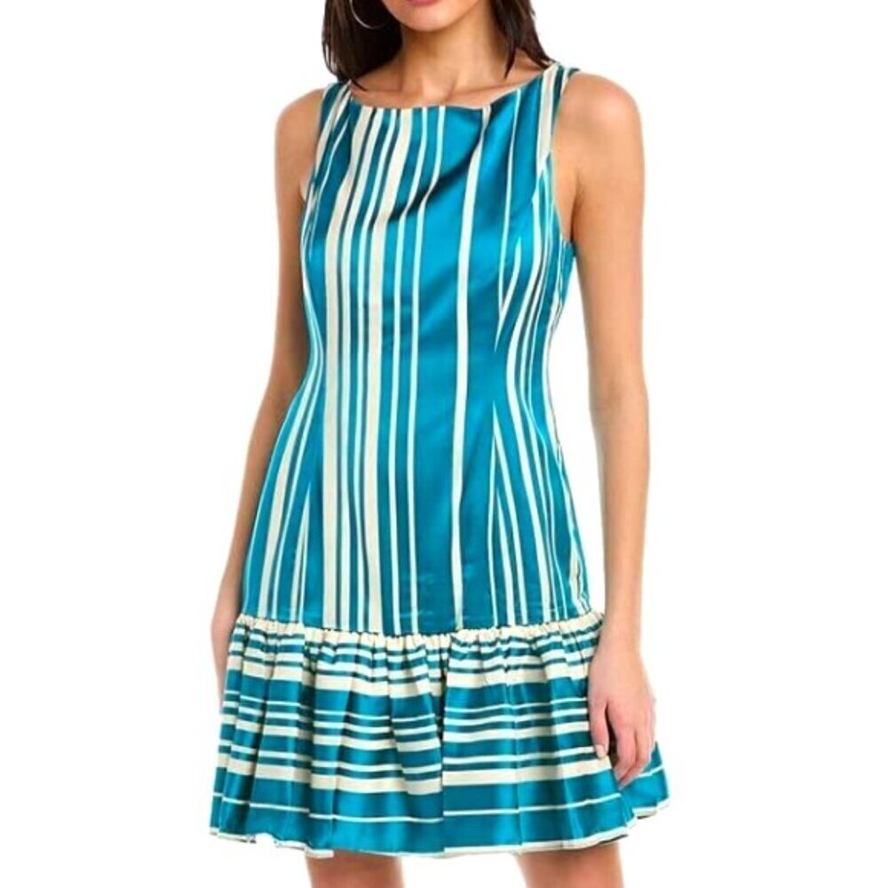 Trina Turk 'Rain' Striped Satin Sleeveless Mini-Dress, Tile Blue